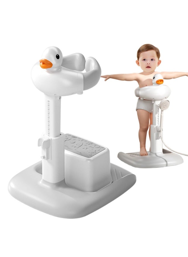 Baby Shower Stand with Support Stool, Baby Bath Adjustable Toddler Shower Stand Shower Standing Support and Anti-Slip, Anti-Dumping, Easy to Clean, Ideal Gift for Infants 6-36 Months - Image 1